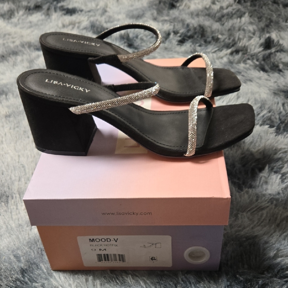 Lisa Vicky Black And Silver Rhinestone Heels Size 9 - New In Box